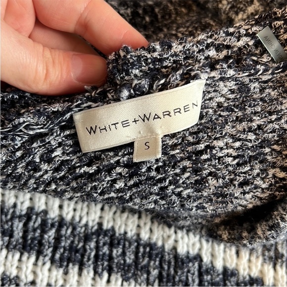 WHITE+WARREN Hooded Blue White Striped Tassel Long Sleeve Knit Sweater Size S - Picture 9 of 11